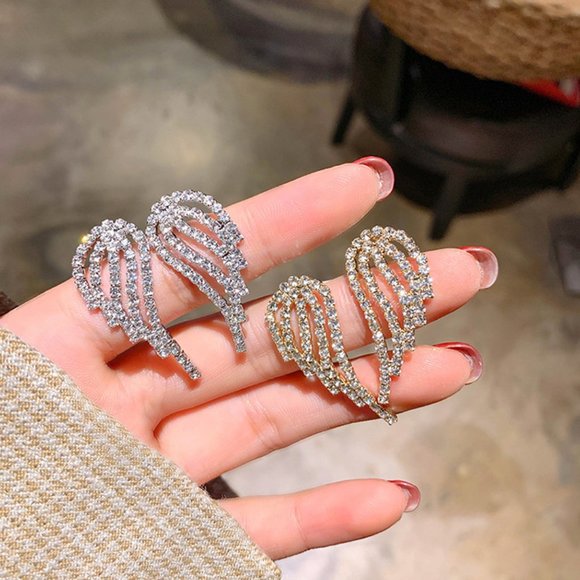 💕Last one 💙Rhinestones Wing Earrings Bird Angele - Picture 2 of 6
